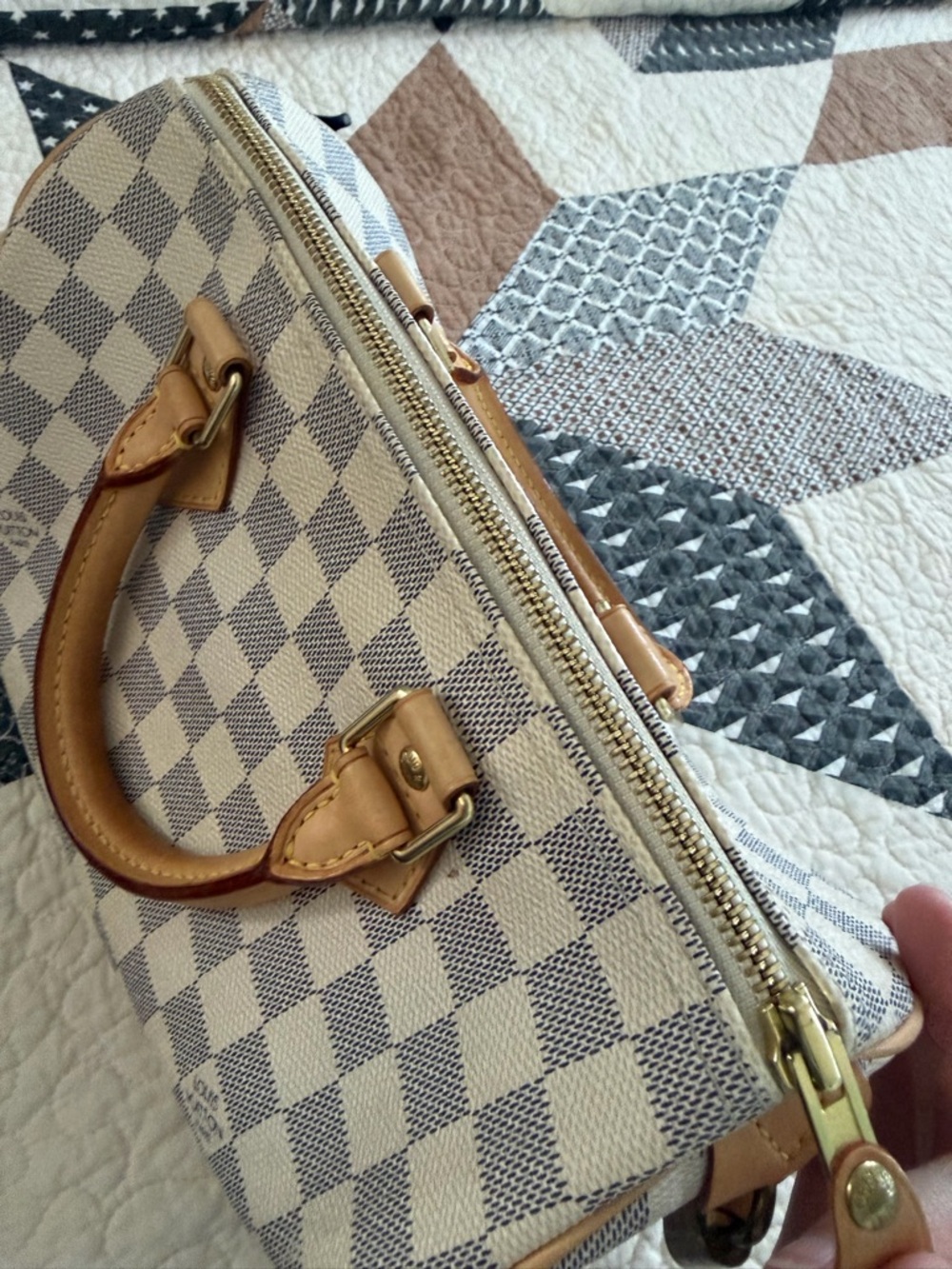✨ Louis Vuitton Damier Azur Canvas Speedy Handbag - Blue & Cream Check - Picture 5 of 10